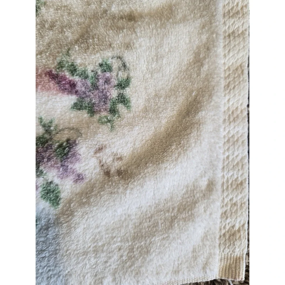 Vintage The Art Of Glenda Turley Bath Towel Pink Purple Roses Cottagecore